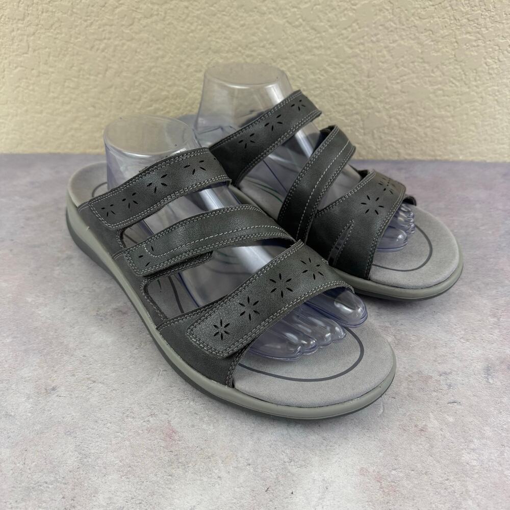 Orthofeet Women's 11.5 D Wide Orthopedic Sahara Adjustable 3-Strap Slide Sandal